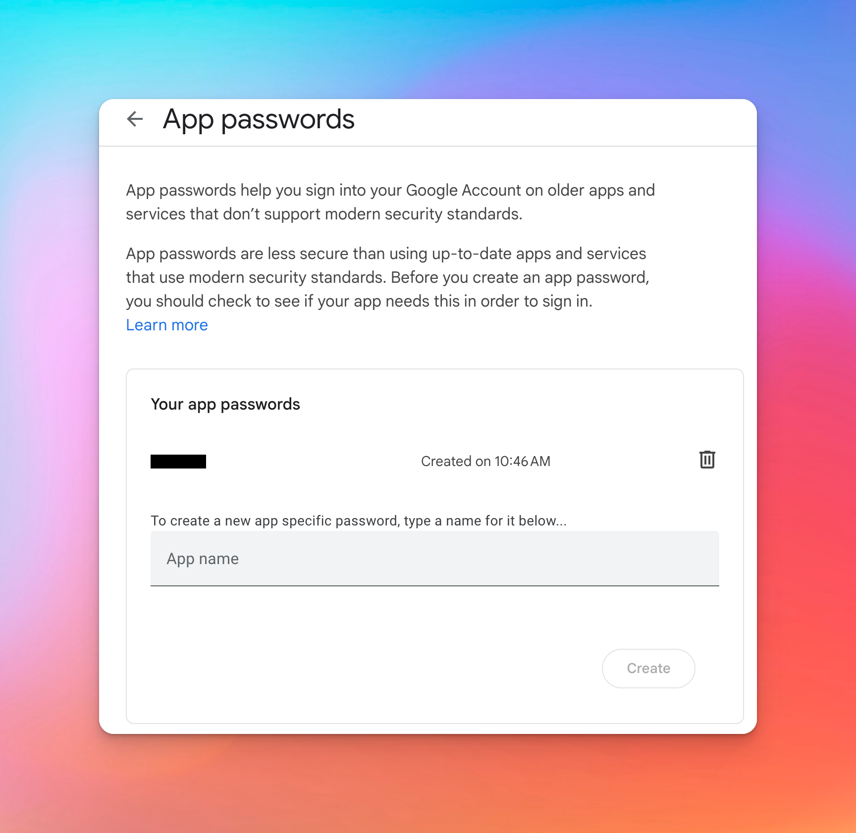 登录Google App Password